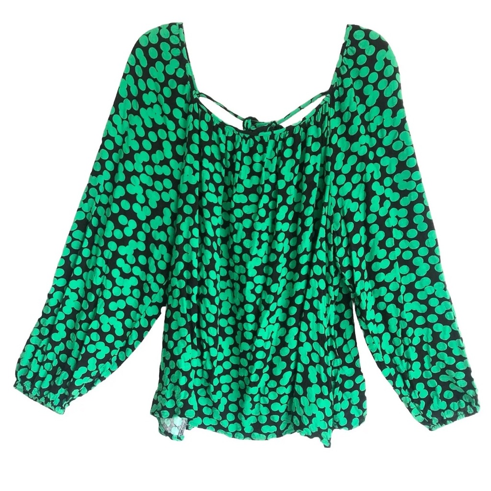 Ava & Viv Balloon Long Sleeve Blouse Polka Dots Green